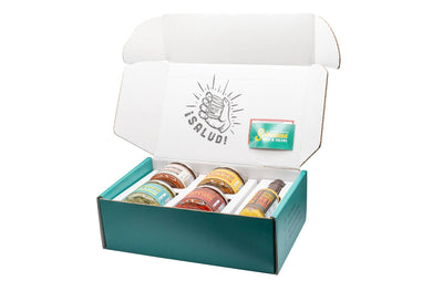 The box open has  salud hand graphic